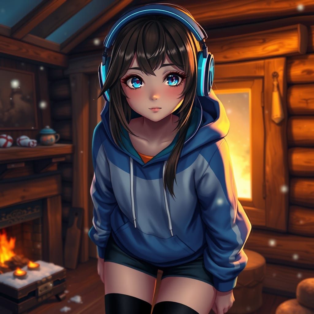 Girl in Cabin with Snowfall: Fantasy Concept Art