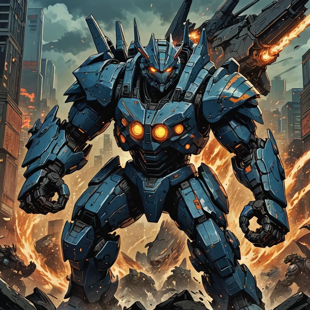 Tacit Ronin Battles Kaiju in Anime Style