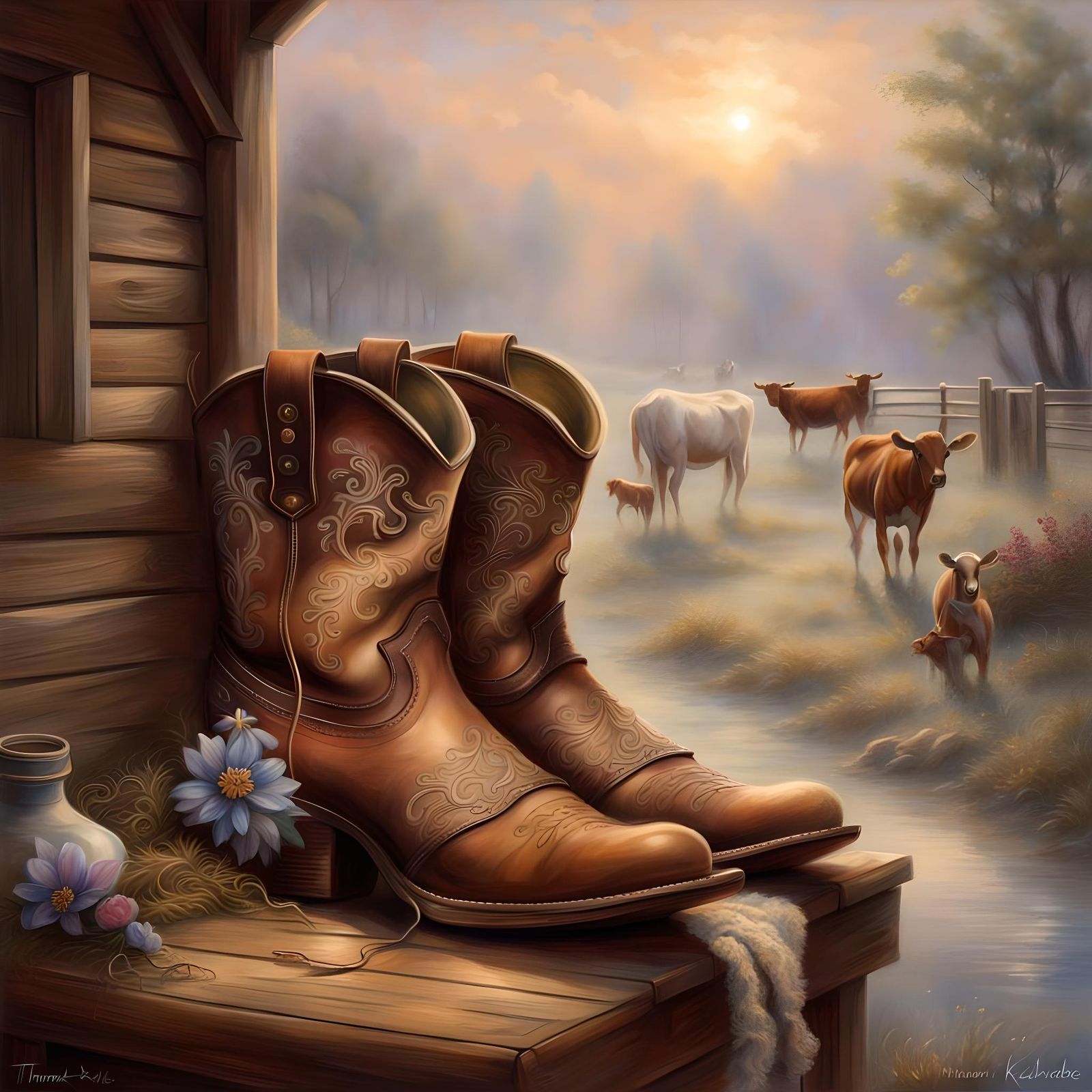 Cowboy Boots and Hat in Ethereal Fantasy Style