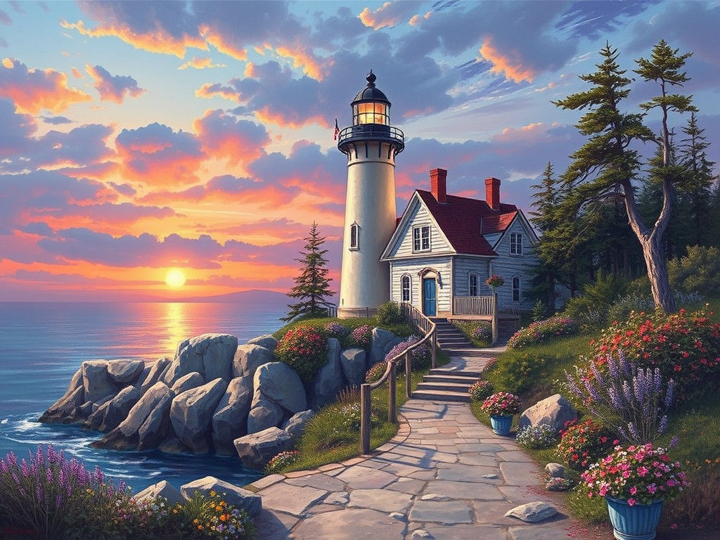 Lighthouse in Kinkade's Signature Style