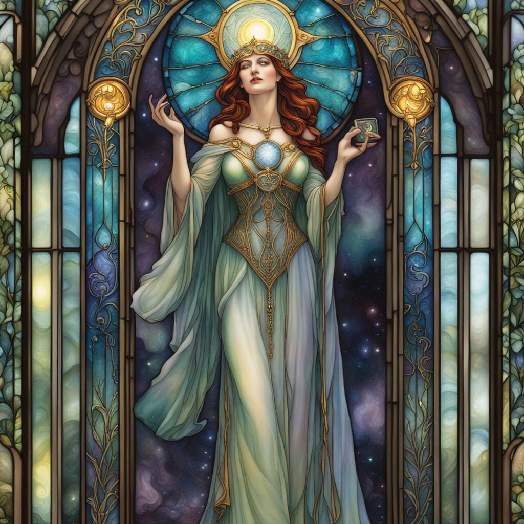 High Priestess Tarot Card in Art Nouveau Style
