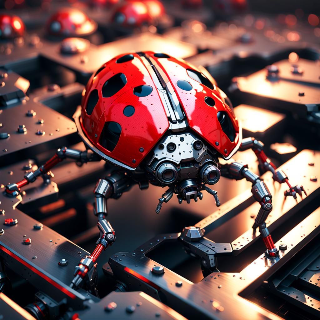 Futuristic Ladybug with Intricate Mech Details