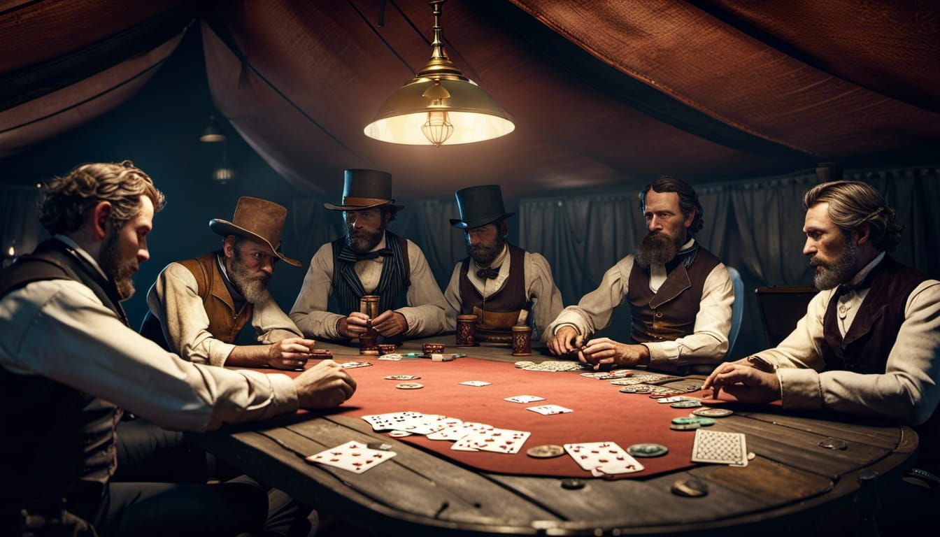 1870s Poker Game in Makeshift Saloon, Tin Type Style