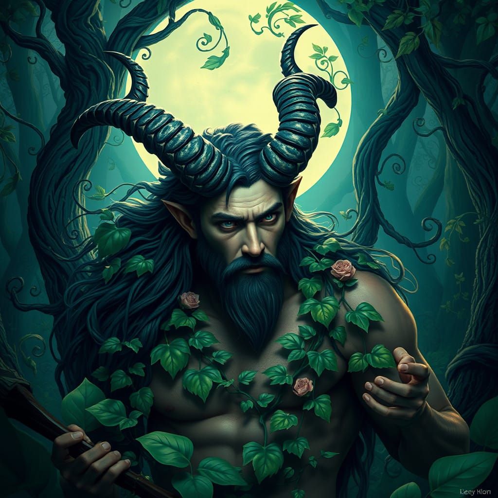 Majestic Satyr in Dreamy Art Nouveau Forest