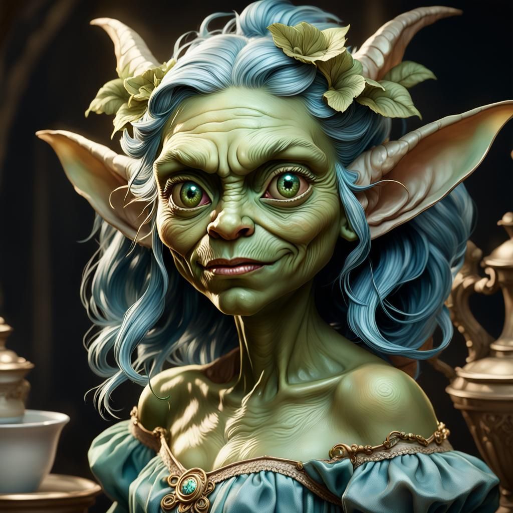 Porcelain Goblin Doll Portrait in Art Nouveau Style