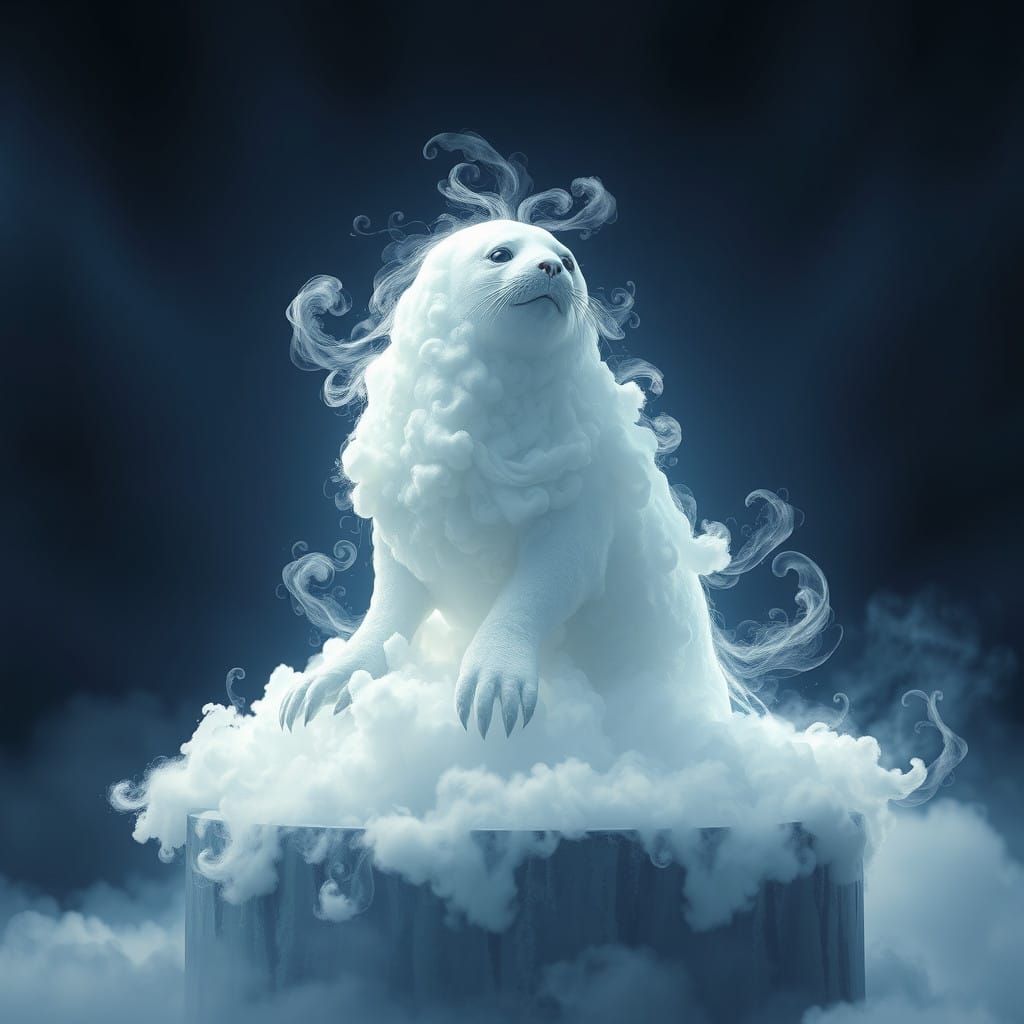 Ethereal White Seal in Dreamlike Fantasy Landscape