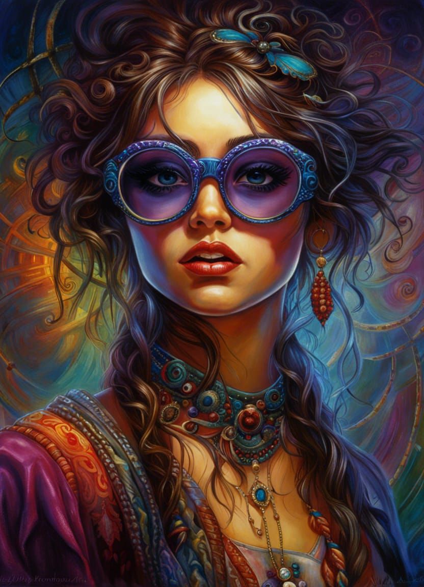 Psychedelic Woman with Goofy Eyewear in Deep Colors