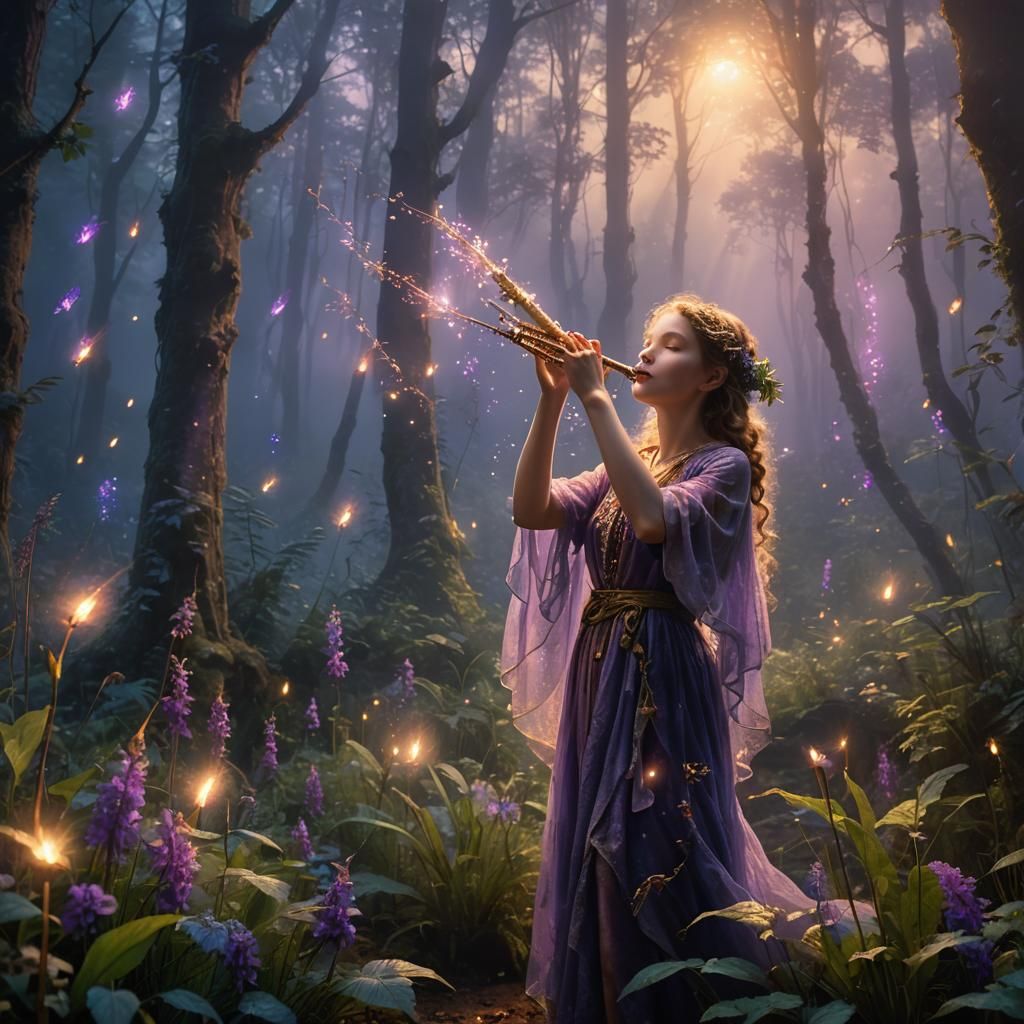 Pan Flute Lost in Mythical Forest: Digital Art