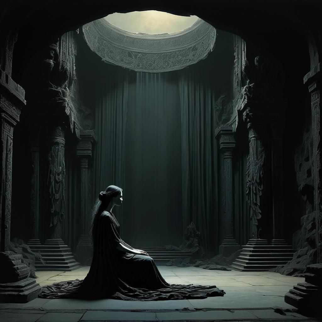 Persephone in Hades' Palace: Eerie Mystical Art