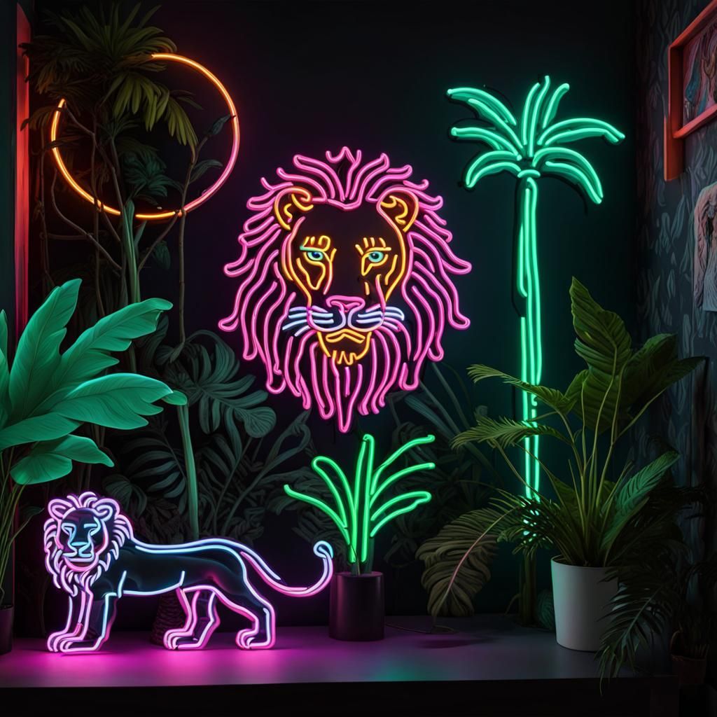 Jungle and lion neon light