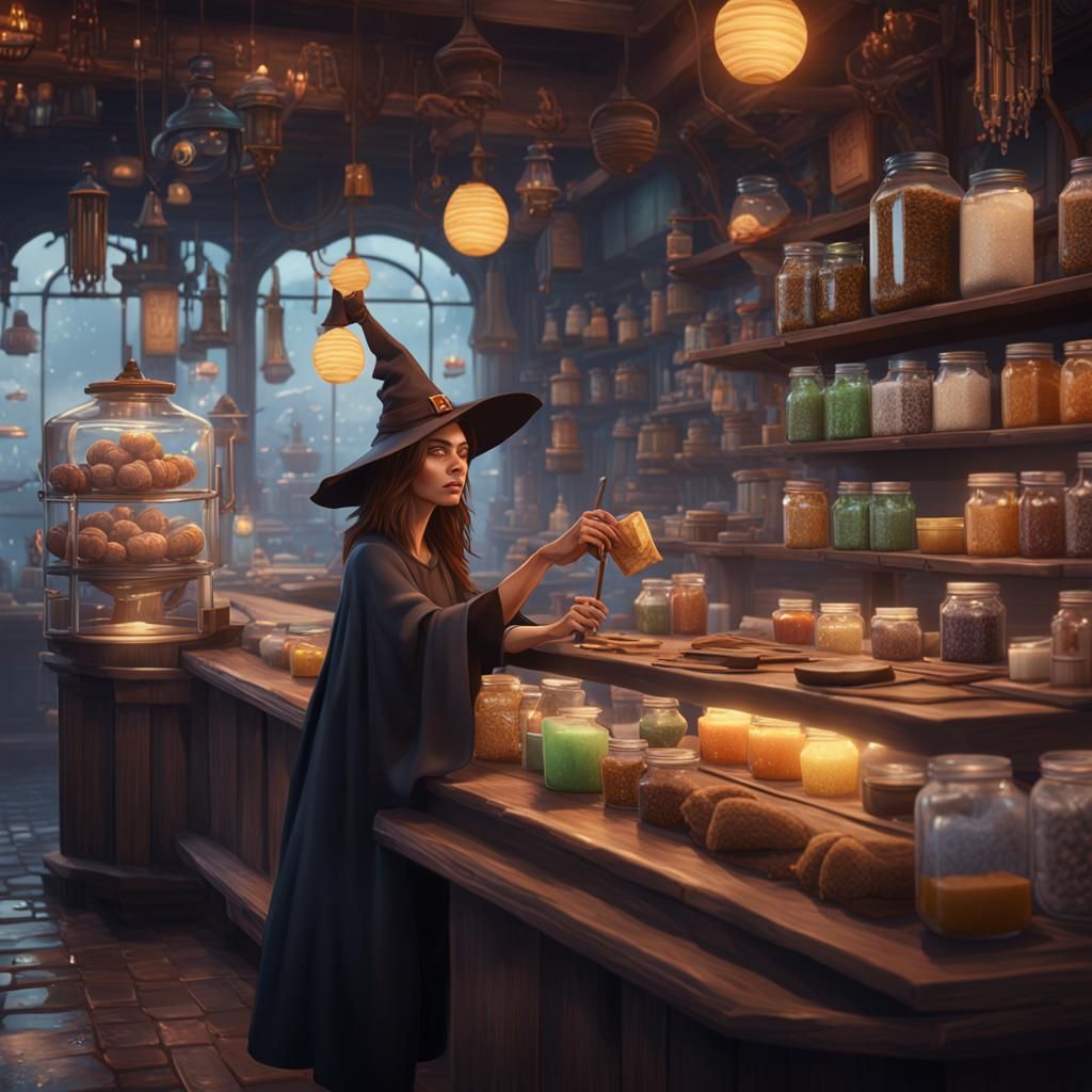 Mystical Boba Witch in a Modern Oasis