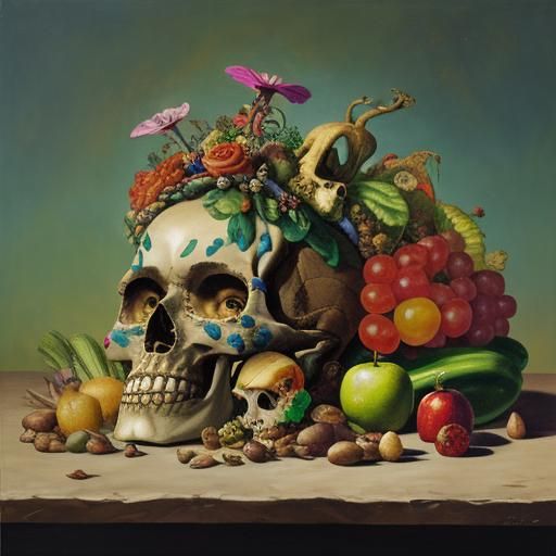 Surreal Still Life with Frida Kahlo Skull