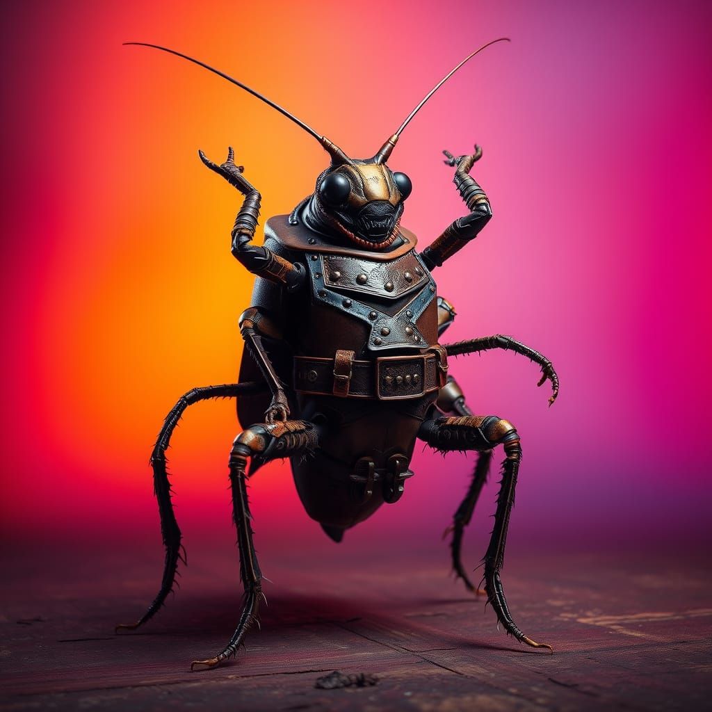 Heroic Cockroach Warrior in Intricate Leather Armor