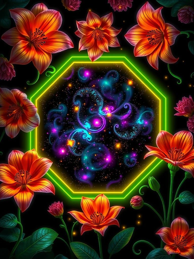 Exotic Flowers and Galaxy Portraits in Hyperrealistic Style