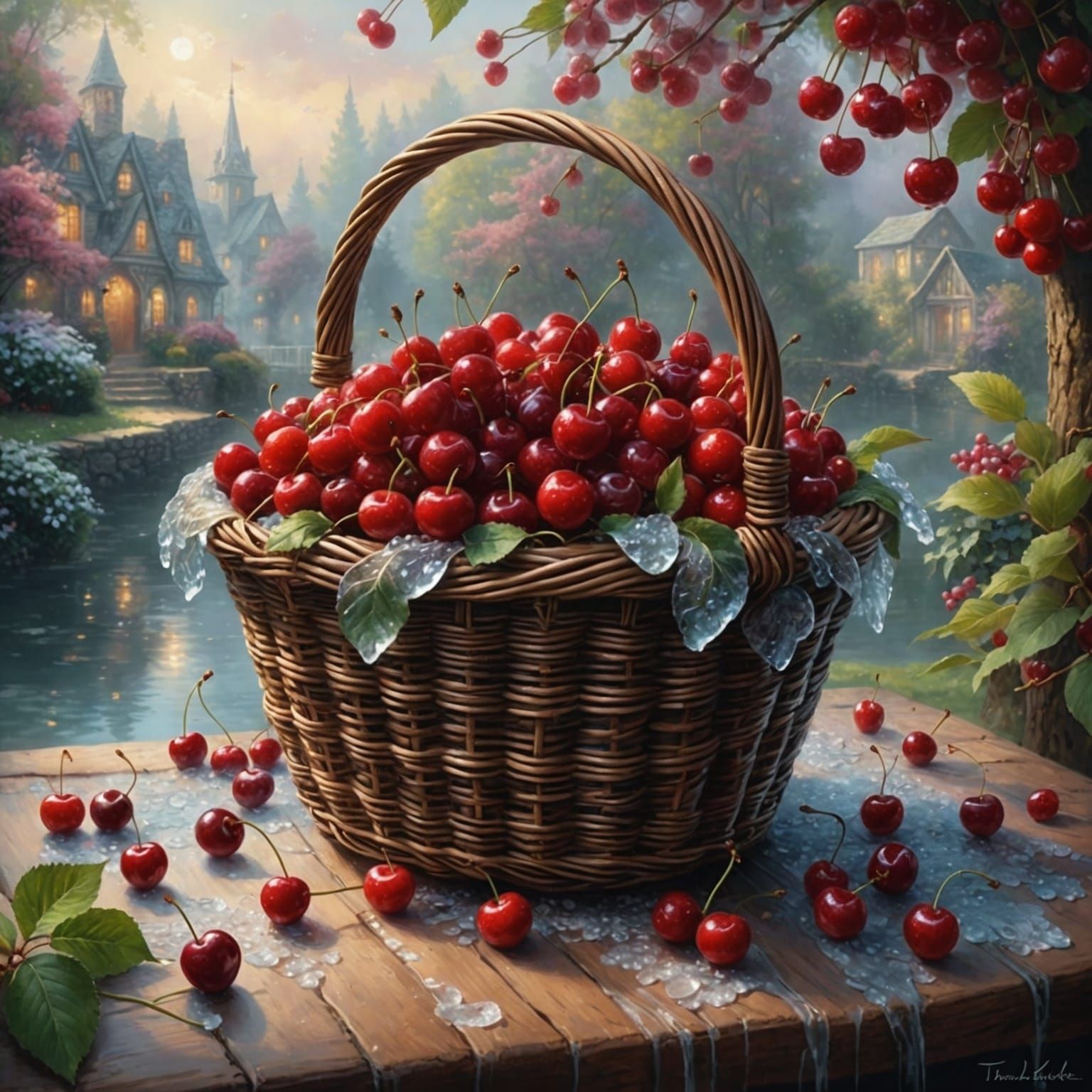 Basket of Cherries with Crystal Condensation