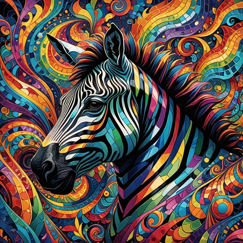 Vibrant Zentangle-Inspired Abstract Art with Iridescent Shee...