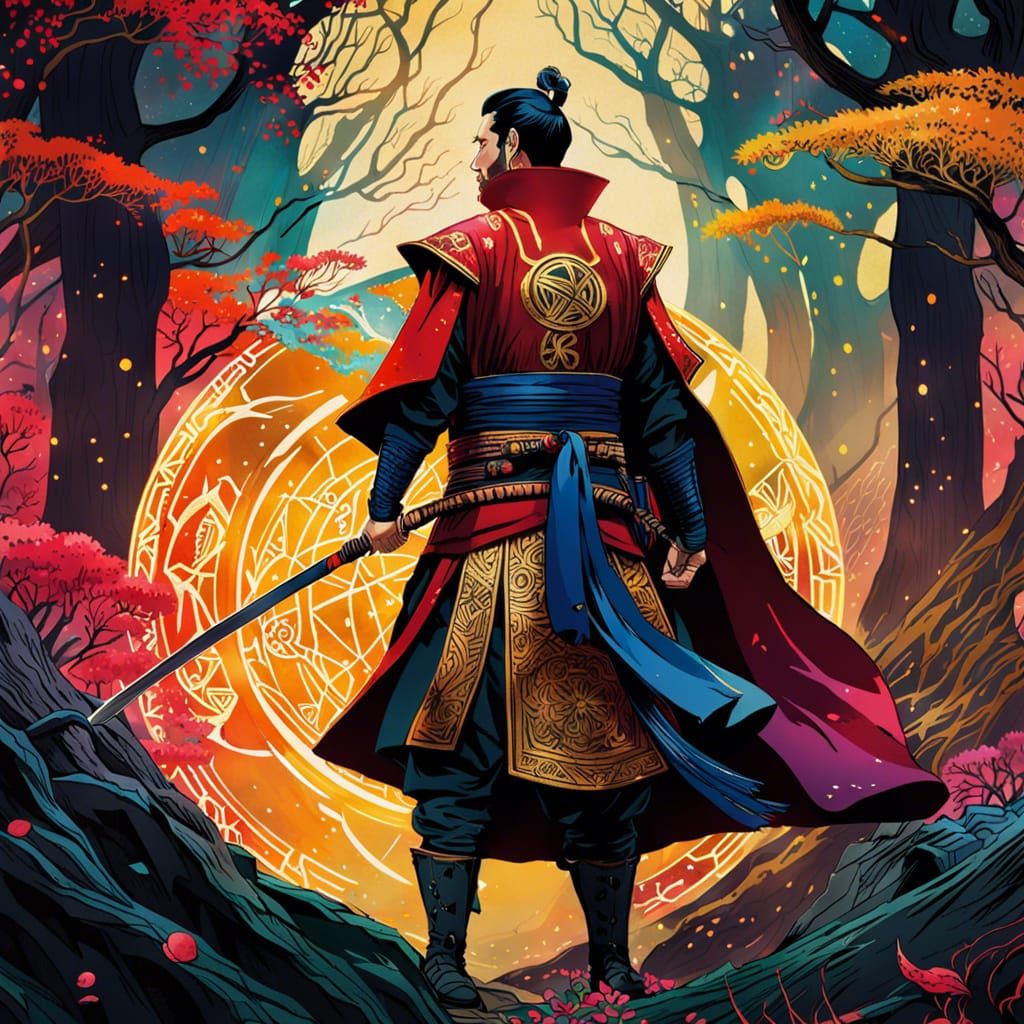 Doctor Strange as Samurai in Watercolor Style