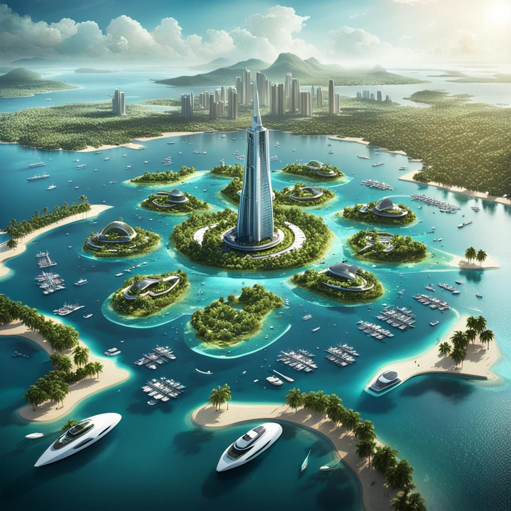 Futuristic Floating Island Metropolis Concept Art