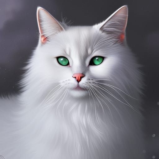 ""(white and silver)magical cat with big bright reflective silver eyes, frost aura, frosty myst, highly detailed, intric...
