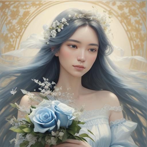 Serene Woman with Roses: An Impressionist Oil Painting