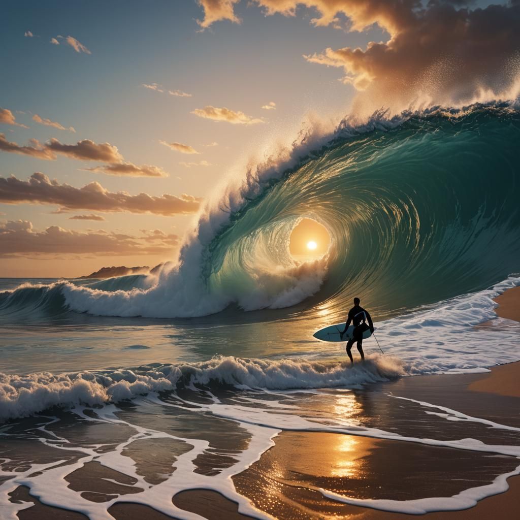 Surfer at Sunset: Detailed Matte Painting