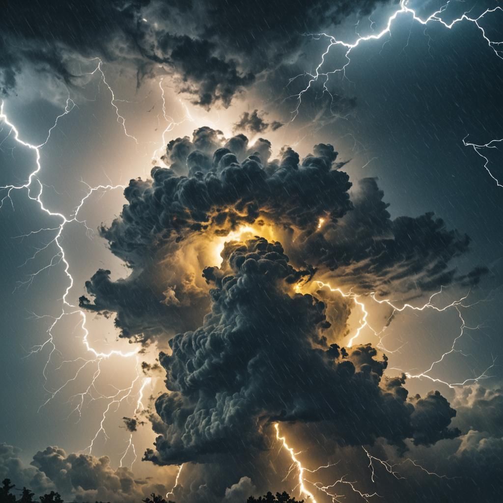 Dramatic Hurricane with Blue and Yellow Lightning