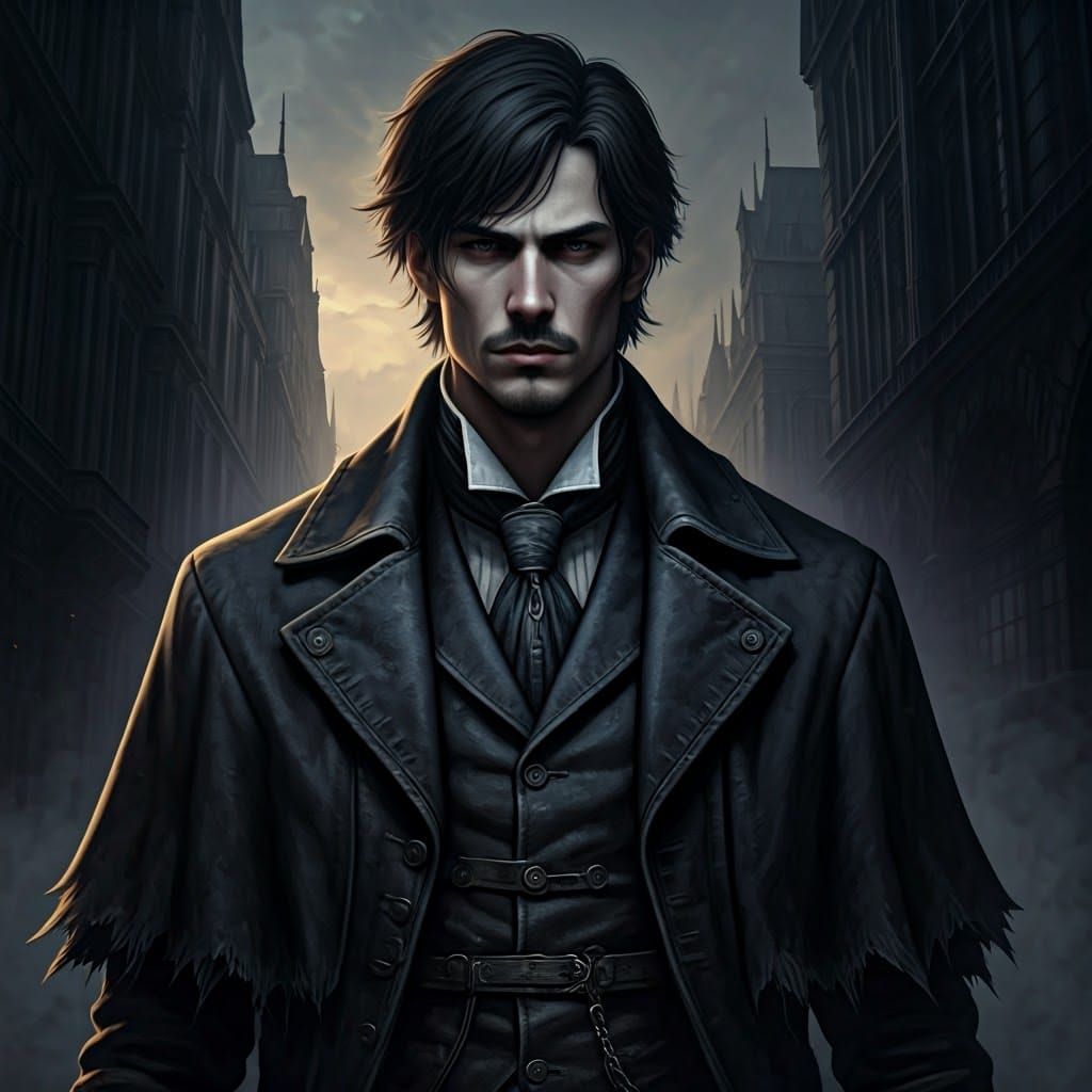 Mysterious Figure in Mist-Shrouded Victorian Metropolis