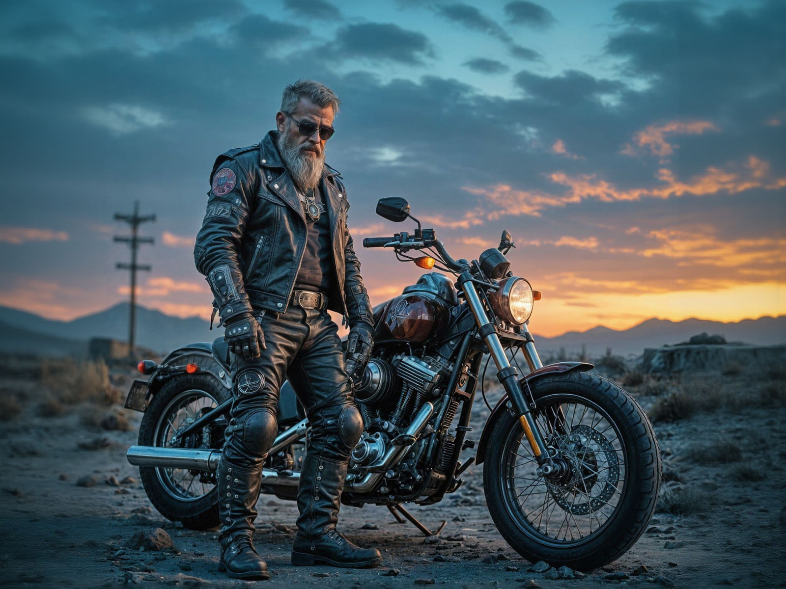Cyberpunk Biker in Post-Apocalyptic Wasteland