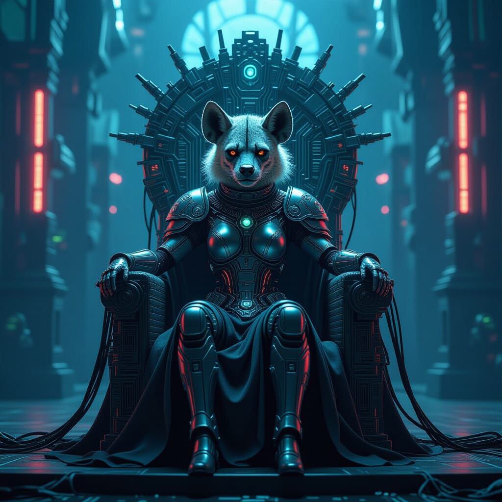 Hyena Queen in Cyberpunk Kingdom, Art Nouveau Style