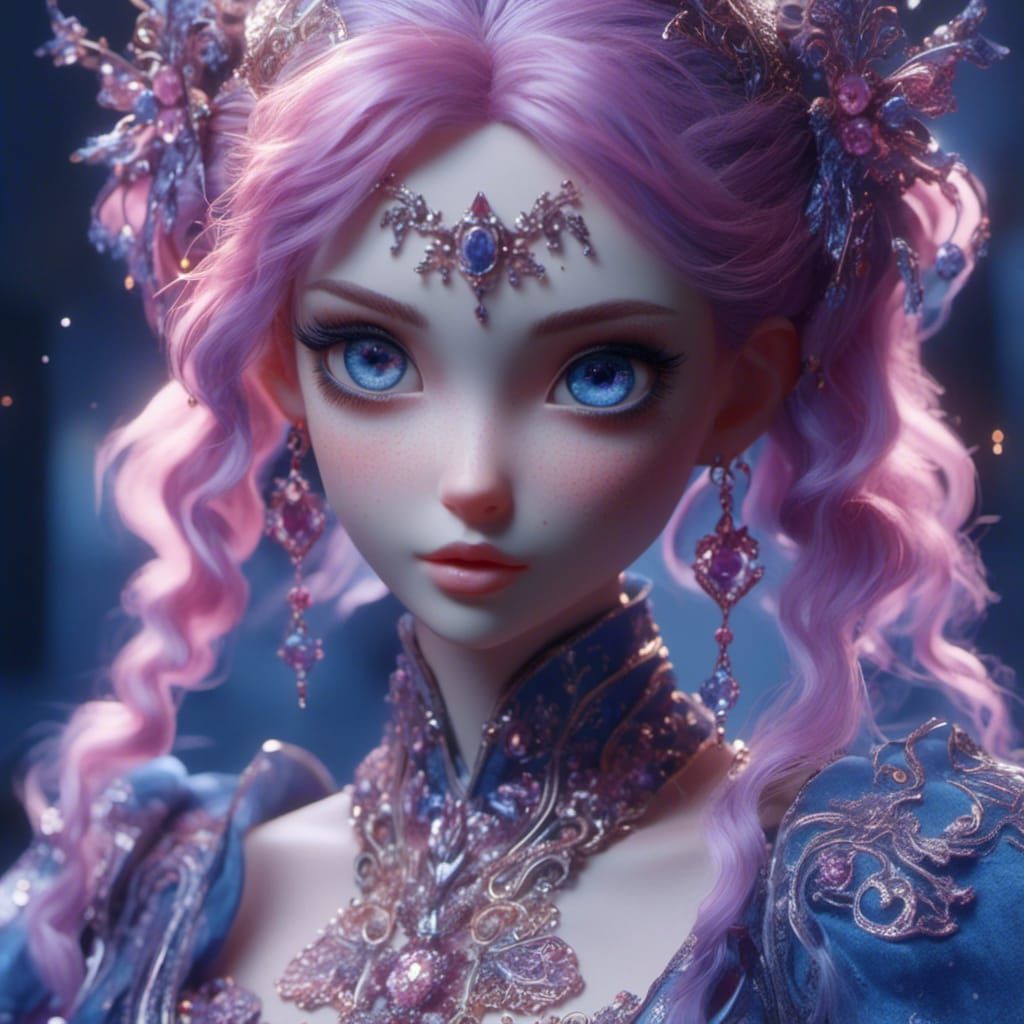 Anime Doll with Pink Hair in Pastel Colors