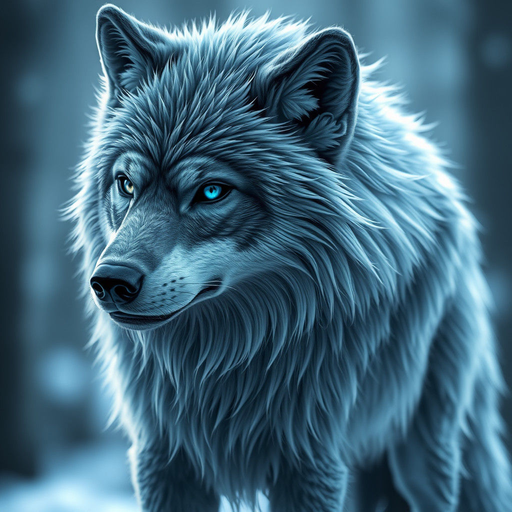 Dire Wolf with Piercing Eyes in 3D Anime Style