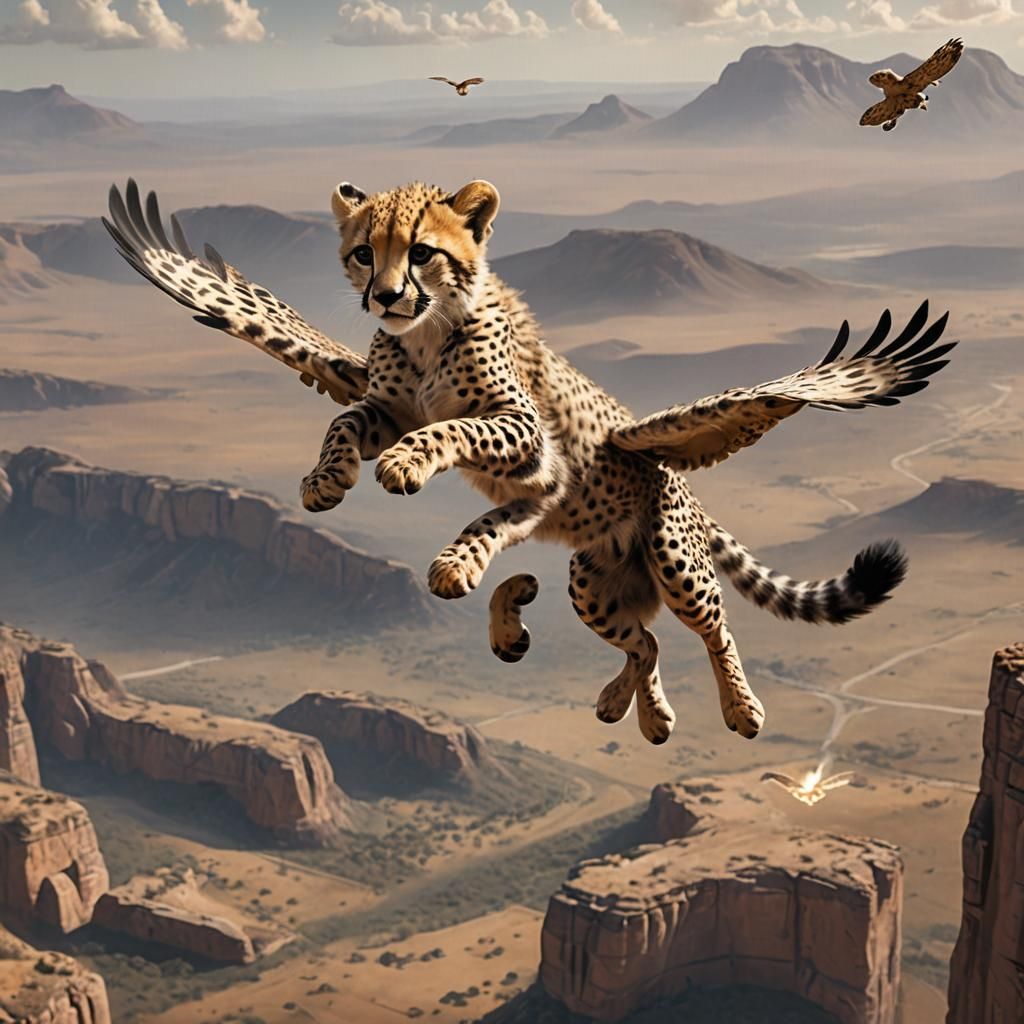 Winged Cheetah Cub in Digital Matte Painting