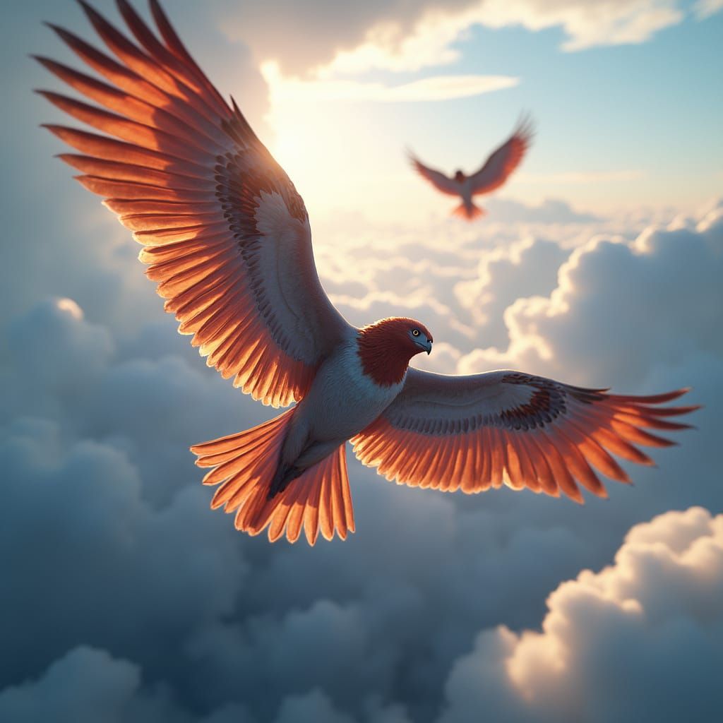 Phoenix Soaring Through Futuristic Skies in 3D