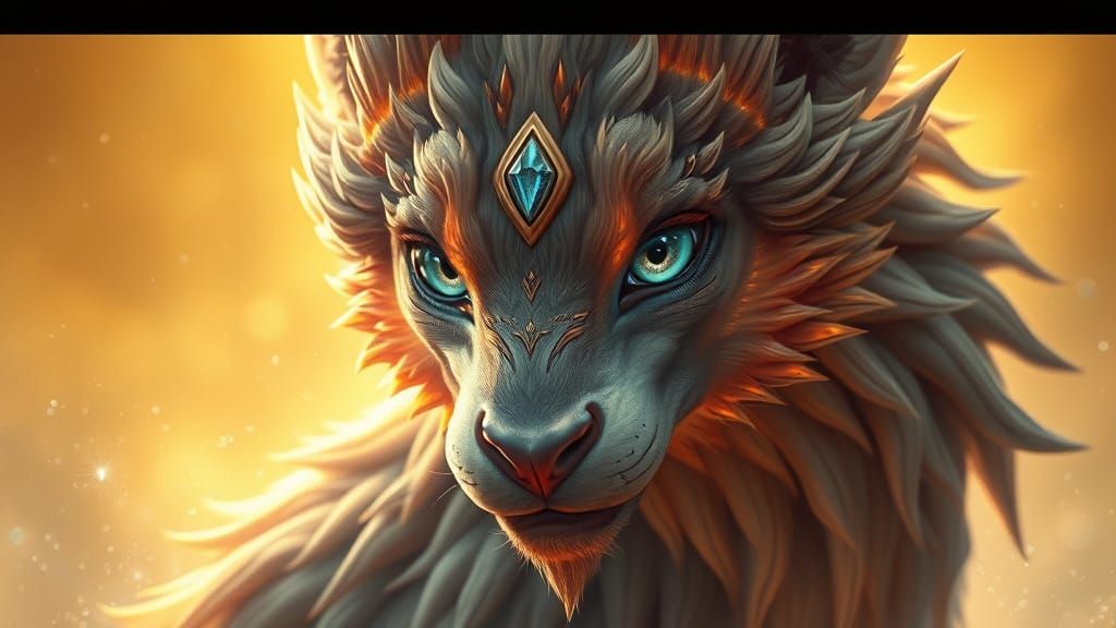 Ethereal Fantasy Creature with Golden Fur and Sapphire Eyes