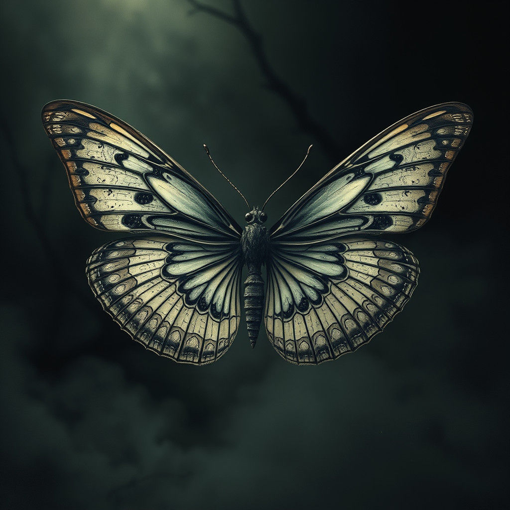 Butterfly in Dark Gothic Engraving Style