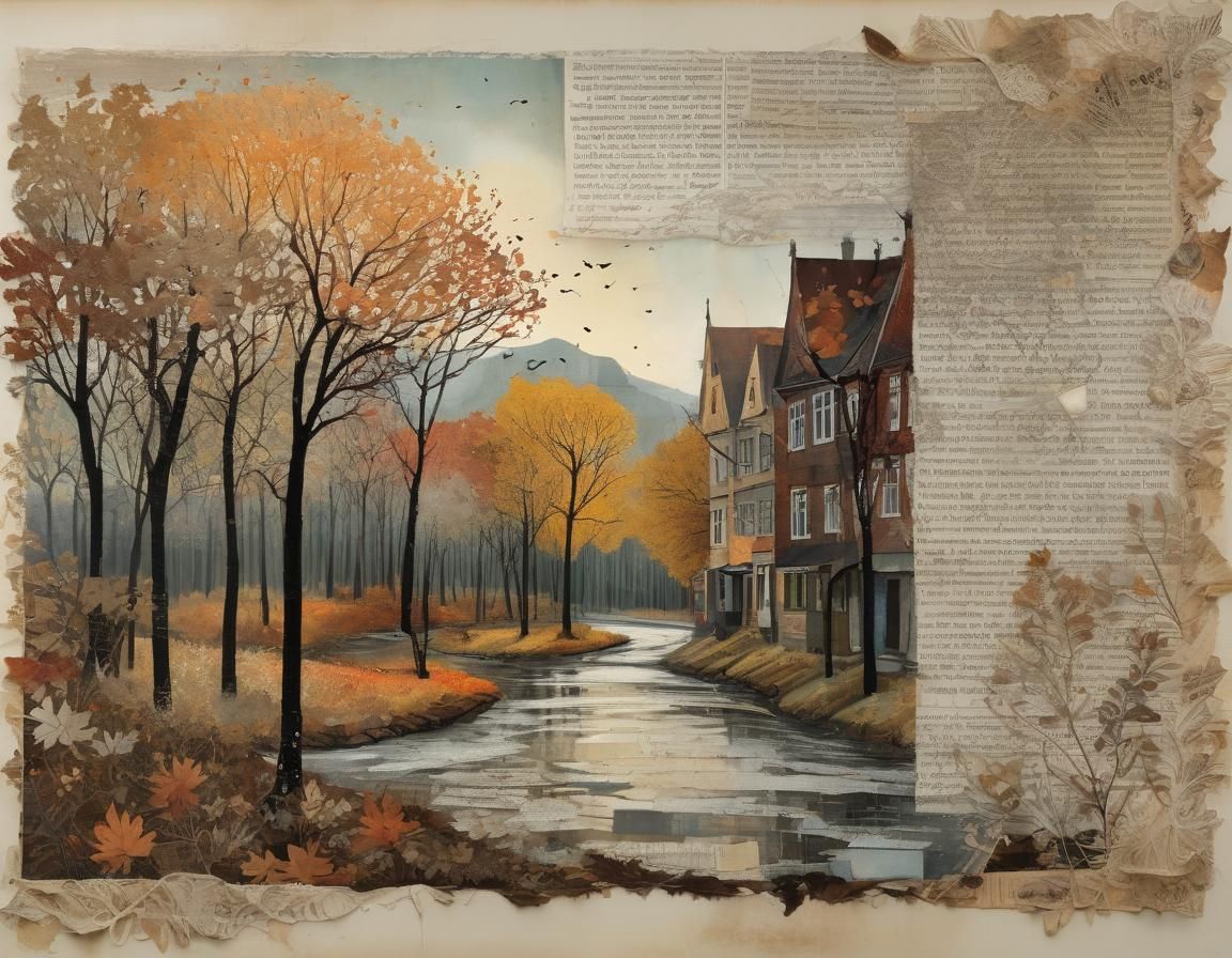 Autumn Landscape Shines: Mixed Media Collage Painting