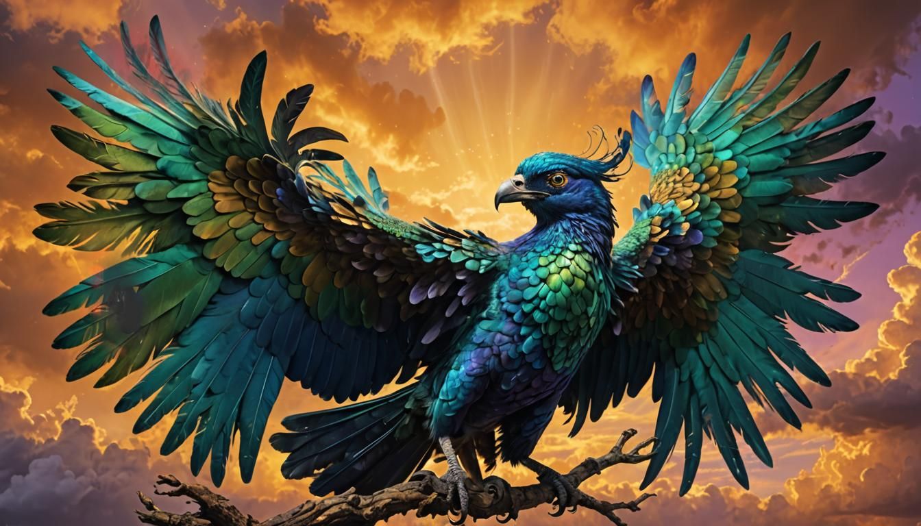 Mythic Bird in Iridescent Splash Art
