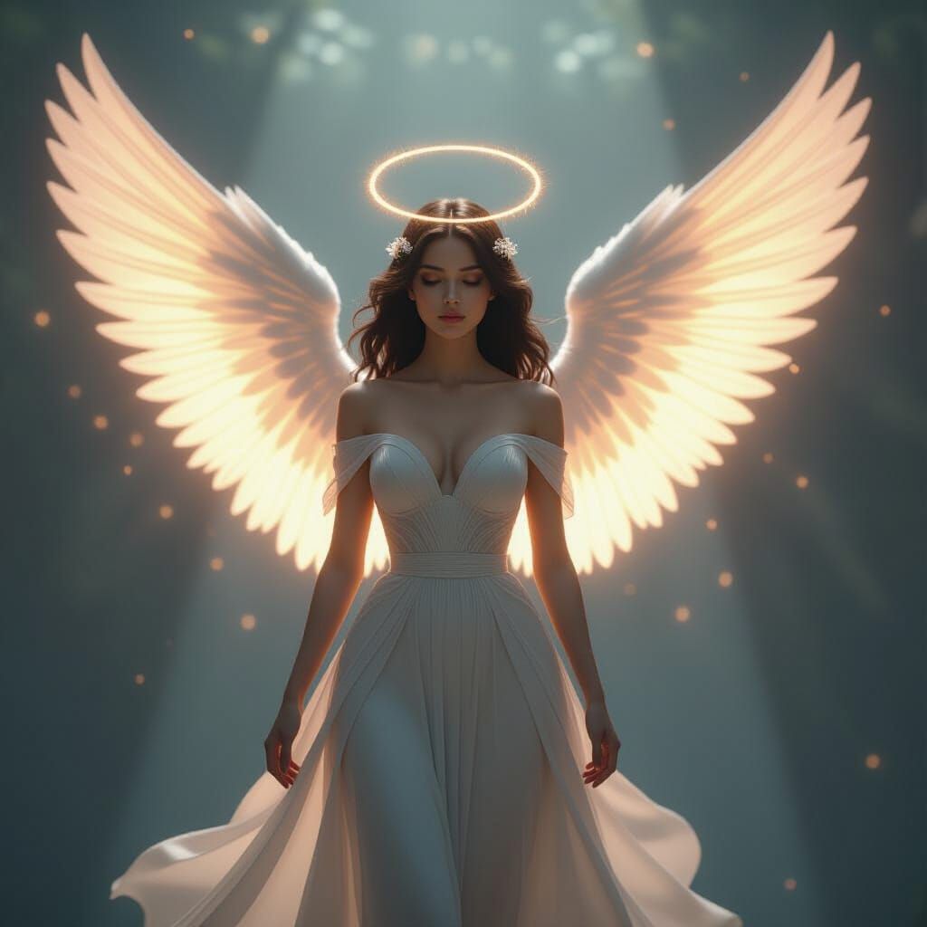 Celestial Angel with Pulsing Aura in Ethereal Glow
