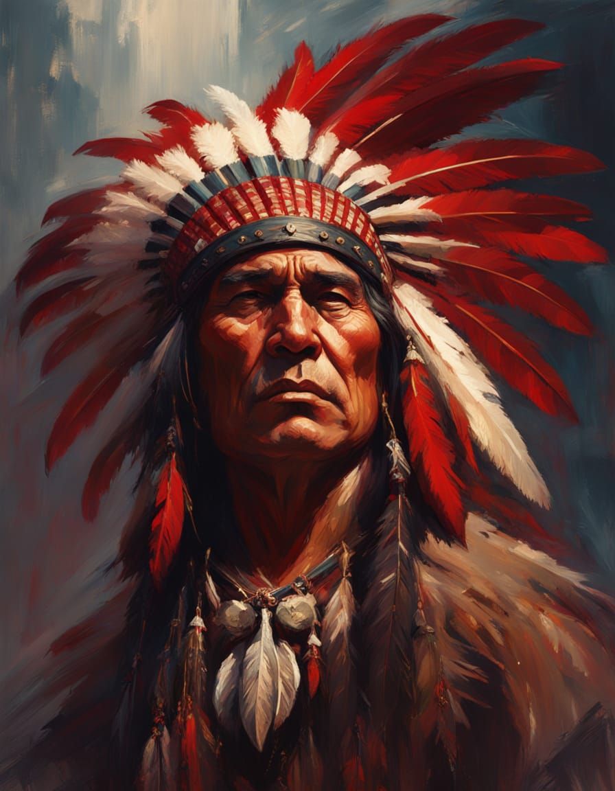 Honorable Native American Chief Portrait in Fantasy Style