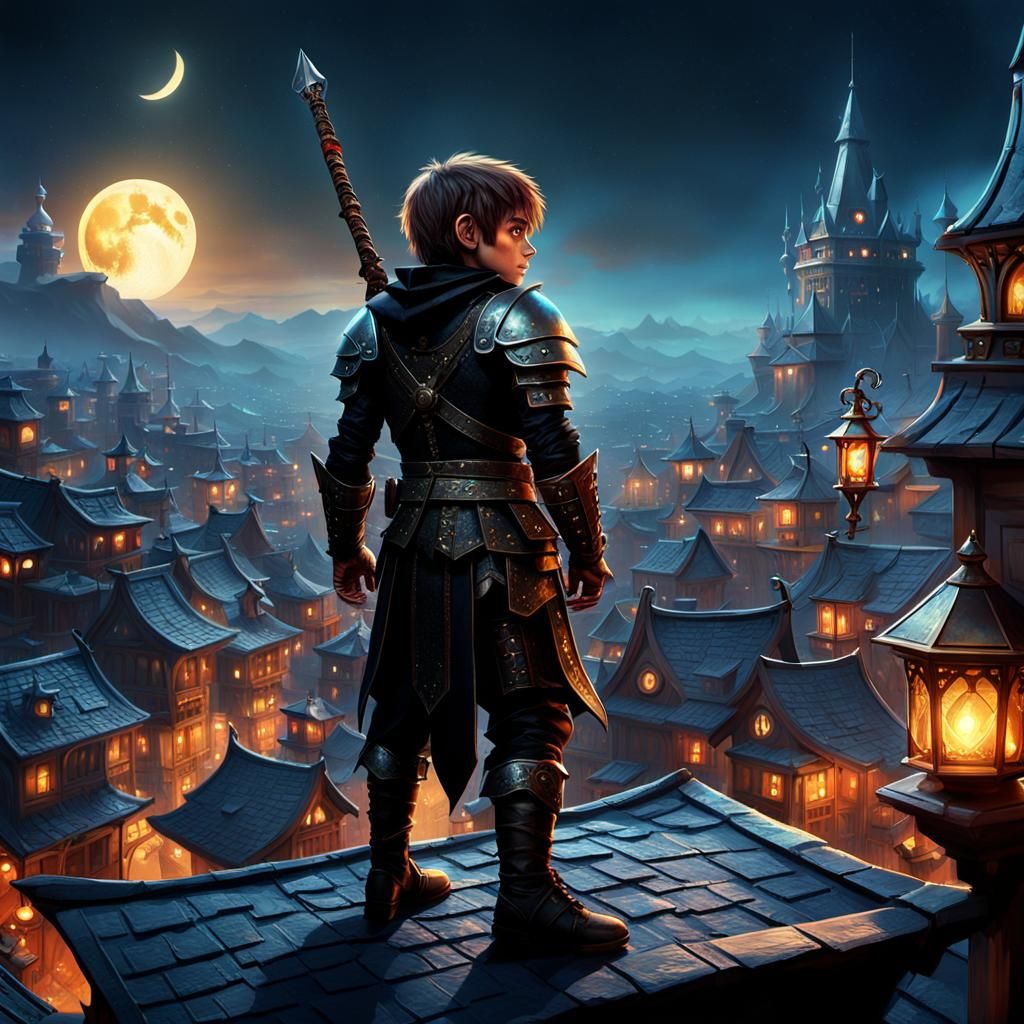 Halfling Rogue on Rooftop in Cyberpunk Style