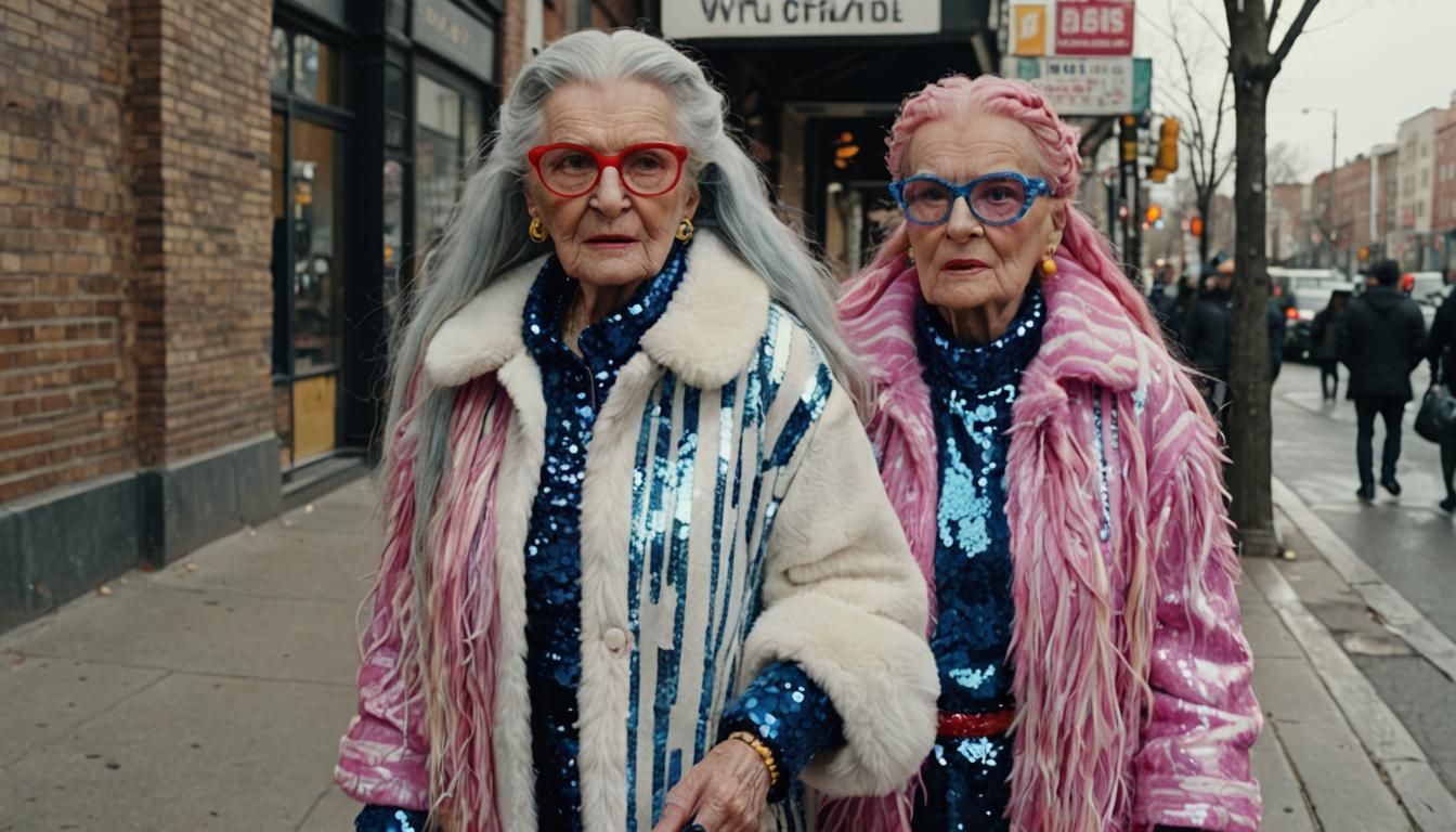 Stylish 90-Year-Old Woman in Cinematic Film Still