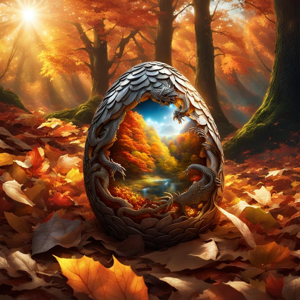 Jeweled Dragon Egg in Autumn Forest