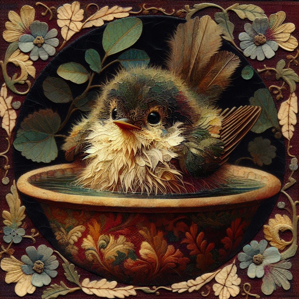 Fluffy Bird in Victorian Papier-Mâché Style