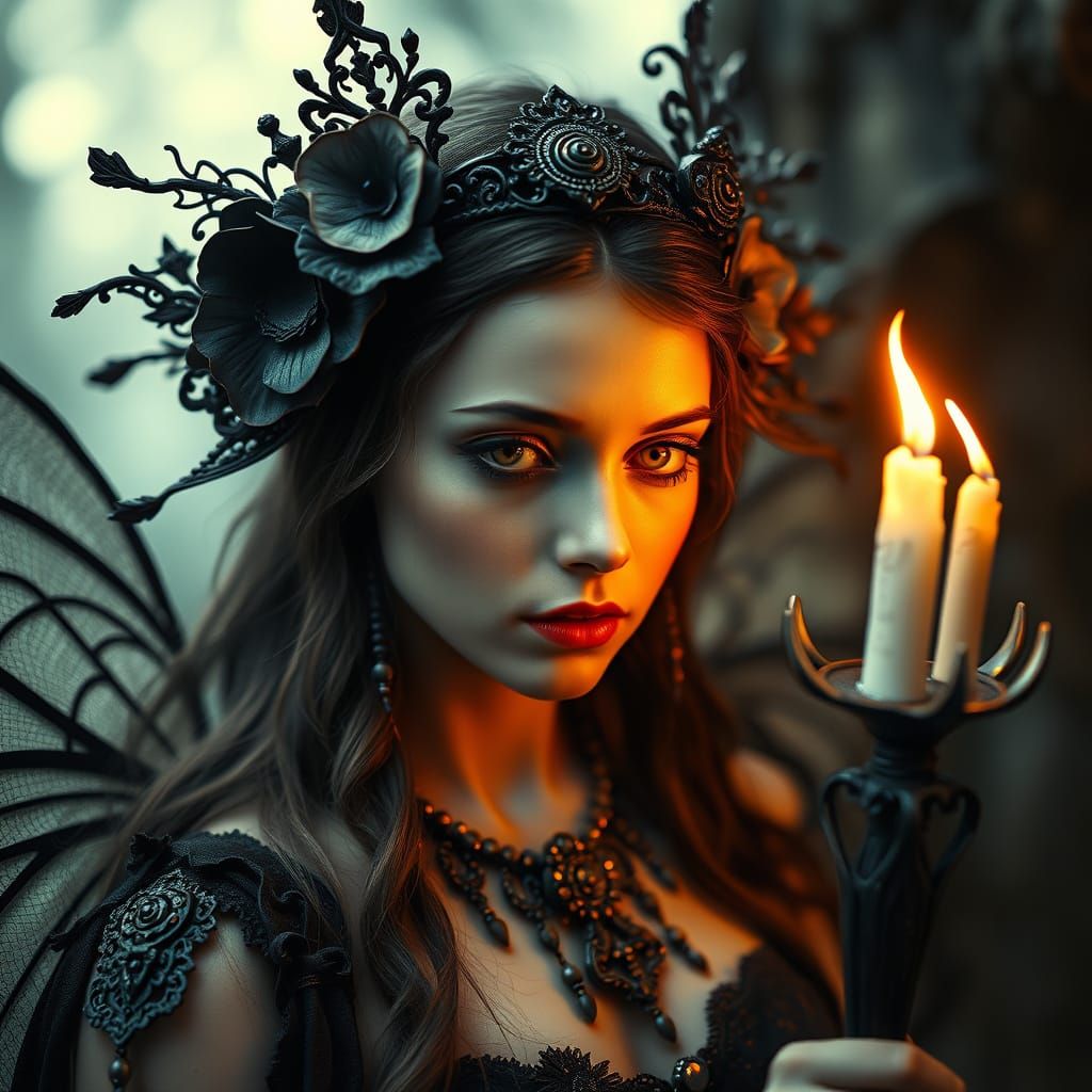 Ethereal Gothic Goddess in Hyperrealistic Detail