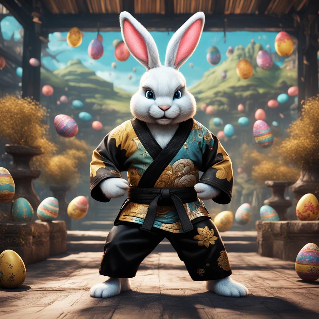 Jiu-Jitsu Easter Bunny in Detailed Matte Painting