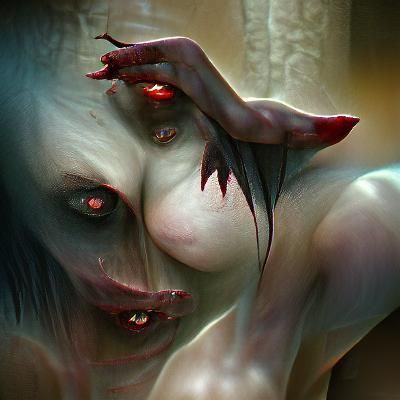 Sinister Nude Vampire in Gothic Horror Style