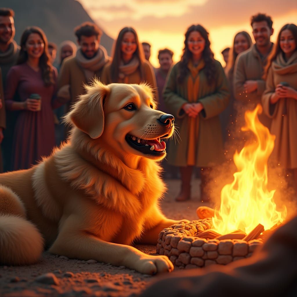 Golden Hero Dog Celebrated in Oil Painting