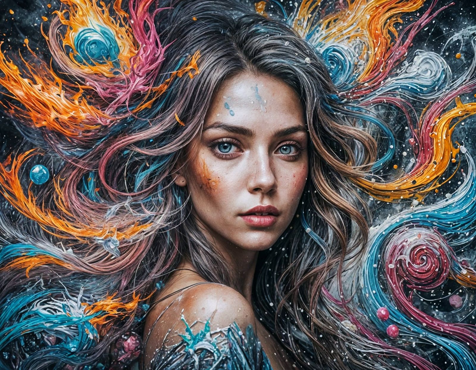 Fiery Woman in Frozen Landscape: Graffiti Art