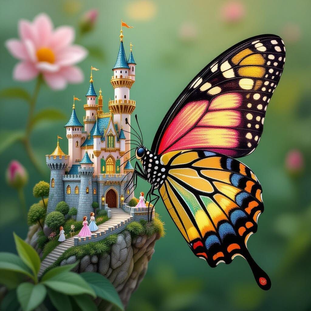 Miniature Kingdom on Butterfly Wing, Illustration Art