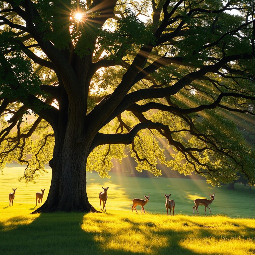 Majestic Tree in a Serene Meadow Landscape